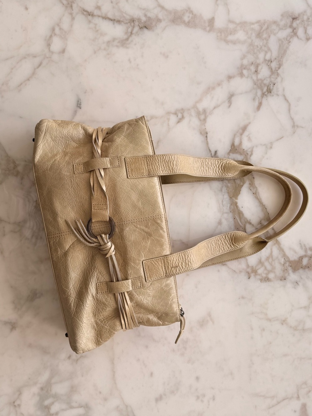 Beige Leather Shoulder Bag